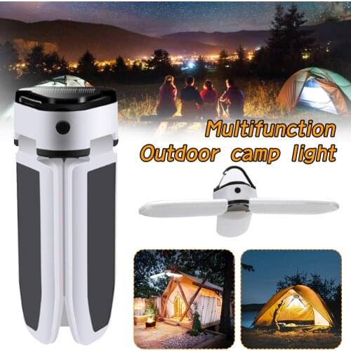 Camping Lantern LED Solar Tent Light 3 Leaf Folding Camping Lamp 5 Modes Rechargeable Battery Waterproof for Outdoor Emergency