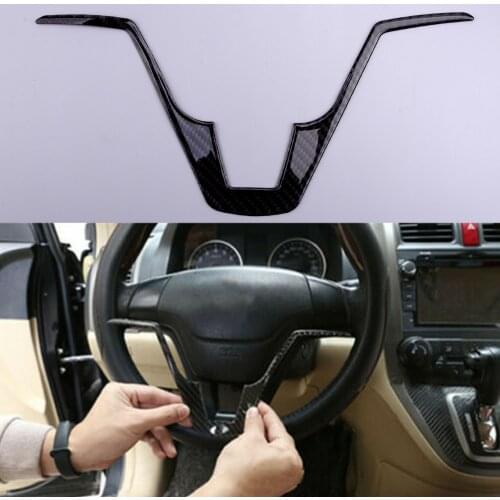 Carbon Fiber Steering Wheel Lip Panel Trim Frame Cover Decor V Shape Moulding Fit For Honda CRV CR-V 2007 2008 2009 2010 2011