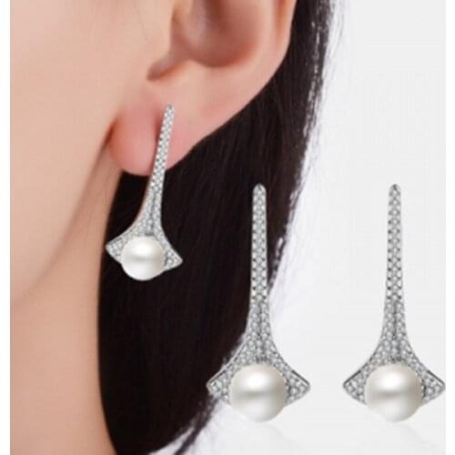 Korean Girl Rhinestone tapered pearl high-quality earrings Simple Wild Rhinestone Pearl Earrings Jewelry Oorbellen Long Earring