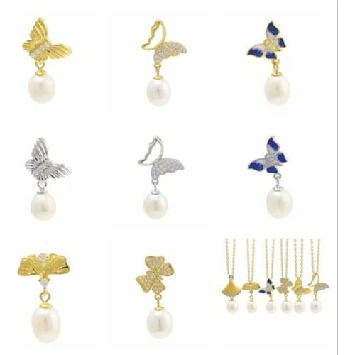 Lo Paulina 925 Sterling Silver Fresh Pearl Pendant Charms 18k Gold Fit DIY Women Jewelries Necklace Findings