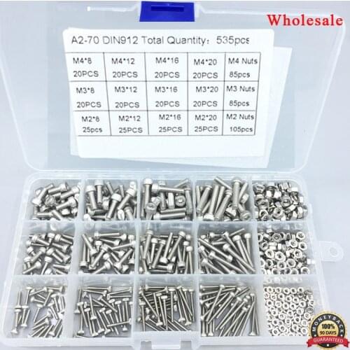 M2 M3 M4 M6 M8 DIN912 304 Stainless Steel Hexagon Hex Socket Head Cap Screws Nuts Assortment Kit Inner Hex Socket Bicycle Bolt