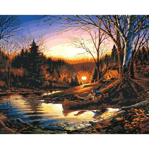 MaHuaf-i059 Autumn river boat Painting Coloring By Numbers Cuadros Decoracion Wall Picture For Living Room Painting By Numbers