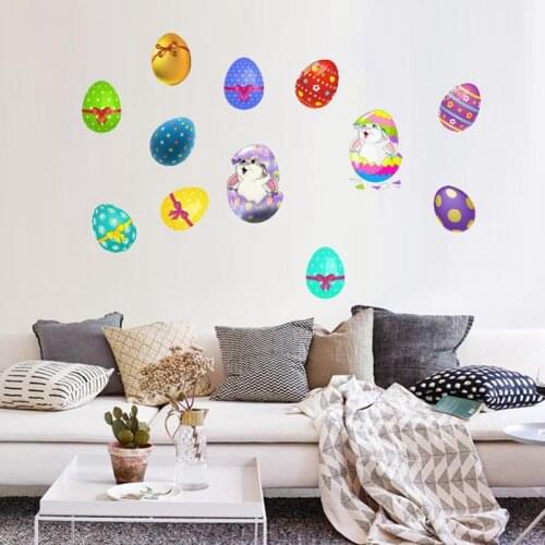 Cartoon Colorful Egg Wall Sticker Cute Rabbit Room Decor Window Fridge Sticker Home Decor Self-adhesive Childrens Wallpaper