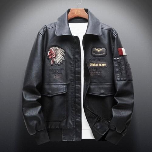 Autumn New Men 's Retro Leather Jackets Embroidery Outwear Casual Motorcycle Pu Jacket Biker Leather Windbreaker Multi-pockets