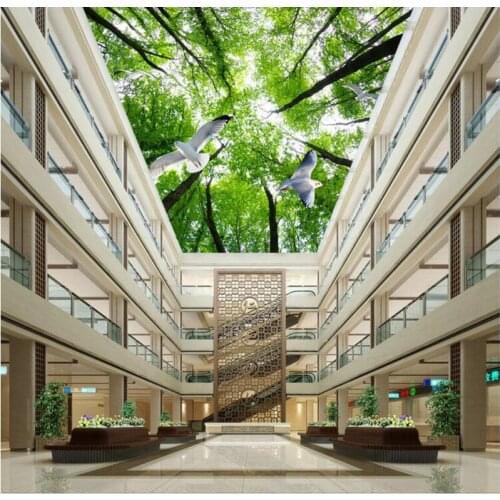 Custom 3D mural,blue sky and white clouds towering trees zenith de parede Papel,hotel restuarant living room TV wall wallpaper