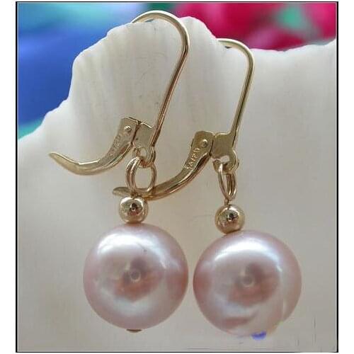 New Arrival Favorite Pearl Earring 11mm Lavender Freshwater Pearls Gold Dangle Earring Charming Lady Gift Wedding Fine Jewelry