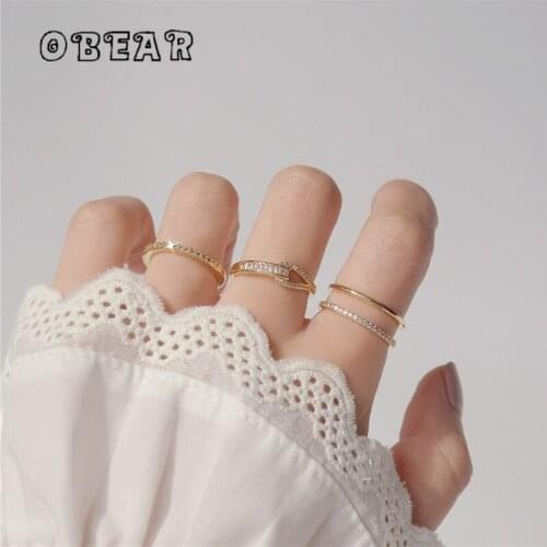 OBEAR 14k Real Gold Plating Korean Creative Pavé Crystal Ring Women Fashion Temperament Anniversary Jewelry
