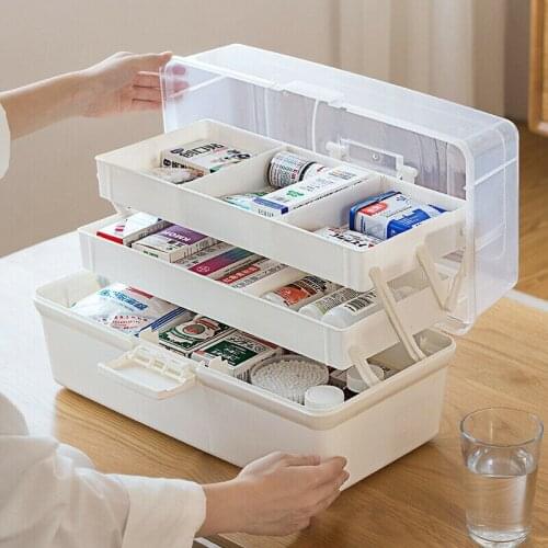 Portable Medicine Box First Aid Box Container First Aid Box Clear 2-Tray Plastic Emergency Large Capacity Storage Organizer