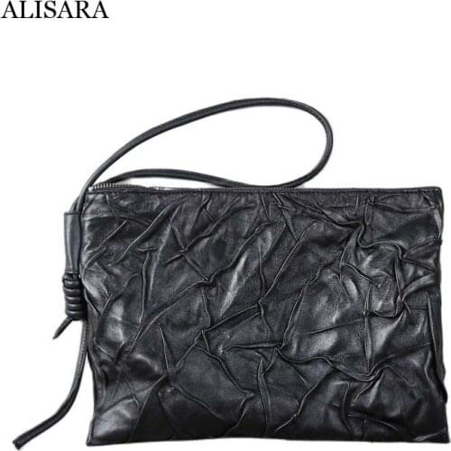 Alisara Mens Clutch Bag First Layer Sheepskin Leather Top End Handmade Male Casual Business Hand Bag Big Capacity Phone Wallet