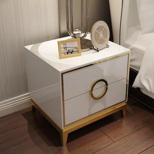 Post-modern light luxury bedside table Solid wood drawer stainless steel hardware plating frame simple bedside table