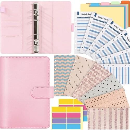 PPYY-A6 PU Leather Notebook Binder,Budget Planner Organizer with 12 Waterproof Cash Envelopes,6 Expense Budget Sheets