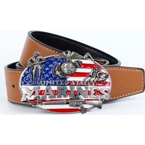 Heavy Metal US Marines Belt Buckle Colorful Enamel American Flag Military Belt Buckle Cowboy Gift Jeans Accesory