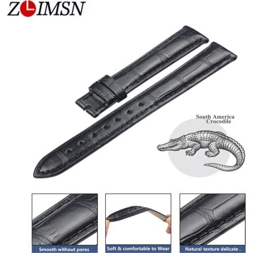 ZLIMSN Black Crocodile Leather Strap Hand-Stitched Fashion Quality Comfortable Waterproof Men and Women 12mm-26mm