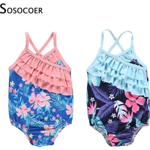 SOSOCOER Cute Baby Girl Swimwear Floral One-piece Swimsuit Summer Children Swimming Costume Kids Girls Beachwear Bathing Suit