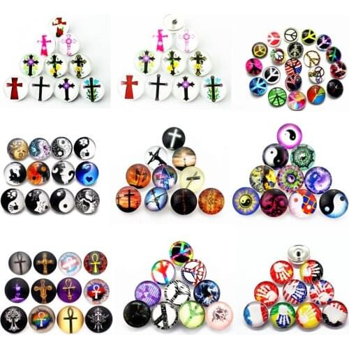 Hot selling 10pcs/lot Glass cross peace symbol Snaps Buttons 18mm Snaps Charms Fit Ginger Snaps Bracelets&Bangles Jewelry