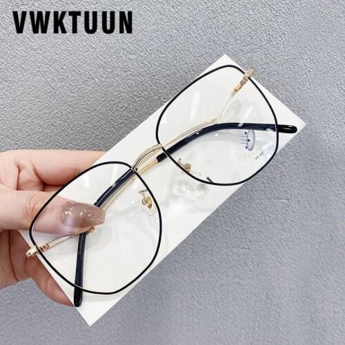 VWKTUUN Big Glasses Frame Women Men Eyewear Bent Frame Computer Glasses Irregular Eyeglasses Frames Blue Light Blocking Glasses