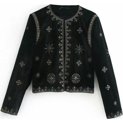 Brand Design Vintage Luxury Design Embroidered Velvet Black Jacket Women Spring Long Sleeve Cardigans Coat Top 2021 New Clothes