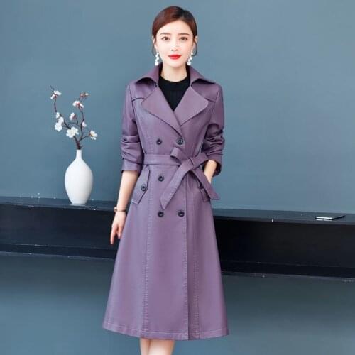 Womens Long Leather Coat Fall 2021 New Full Sleeve Casual Style Clothing