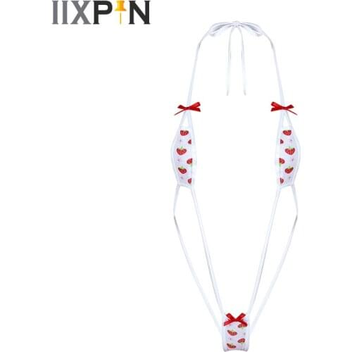 Women Sexy Lingerie Cute Strawberry Design Swimsuit Swimwear Mini Micro Bikini Bra Top With G-string Underwear Set Bathing Suit