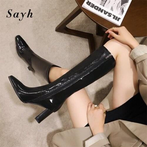 Winter Woman Knee High Boots Solid Riding Boots Square Toe European Fashion Boots Autumn Winter High-Heeled womens boots