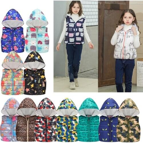 2020 Autumn Winter Boys Girls Infant Vest Jacket Cartoon Print Coat Waistcoat Outerwear Sleeveless Toddler Clothing For 2-7Y