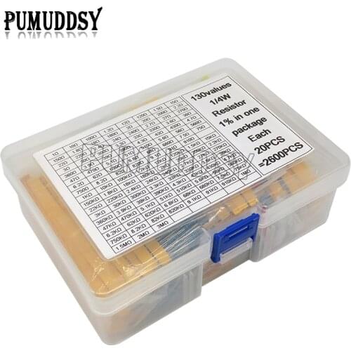 2600PCS/lot 130 Values 1/4W 0.25W 1% Metal Film Resistors Assorted Pack Kit Set Lot Resistors Assortment Kits Fixed resistor