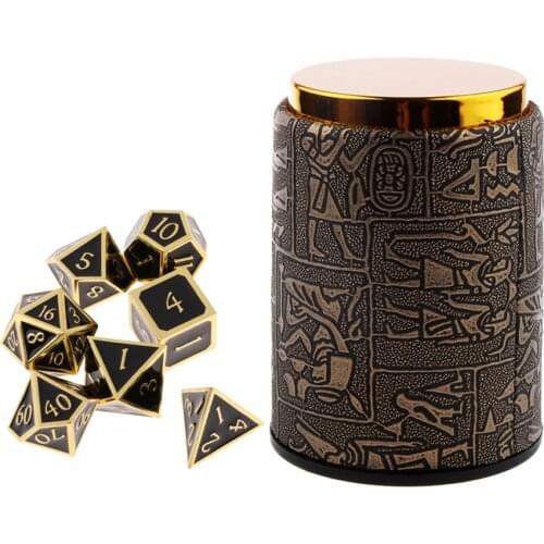 7 Pieces Zinc Alloy Polyhedral Dices D4-D6-D8-D10-D10-D12-D20 with Dice Cup for D&D Games Role Playing Props