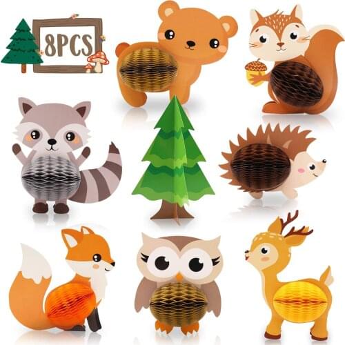 8 Pieces / Set Woodland Animal Honeycomb Ball Set Decoration 3d Desktop Honeycomb Ball Children Birthday Party Decoration