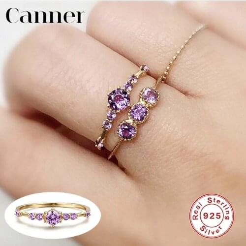 Canner Luxury 925 Sterling Silver Finger Rings For Women Dainty Purple Zircon Engagement Ring Wedding Jewelry anillos mujer W4