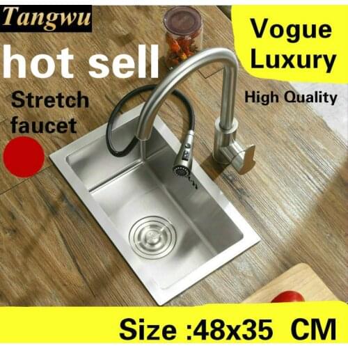 Free shipping Home luxury kitchen manual sink single trough mini vogue stretch faucet 304 stainless steel hot sell 480x350 MM
