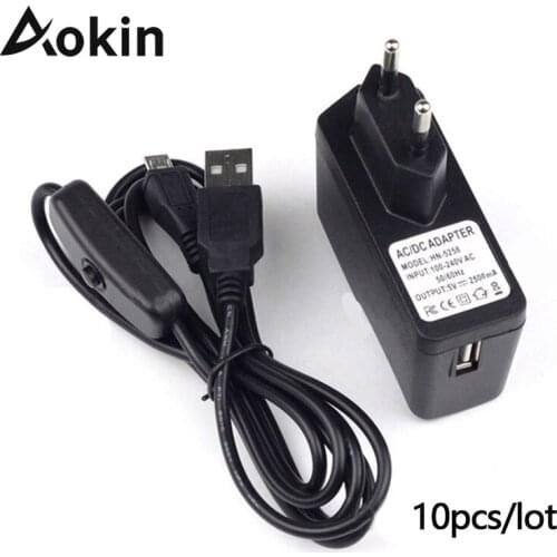 Aokin 10pcs/lot Power Supply for Raspberry Pi 3 5V 2.5A Micro USB Charger Adapter with On Off Switch