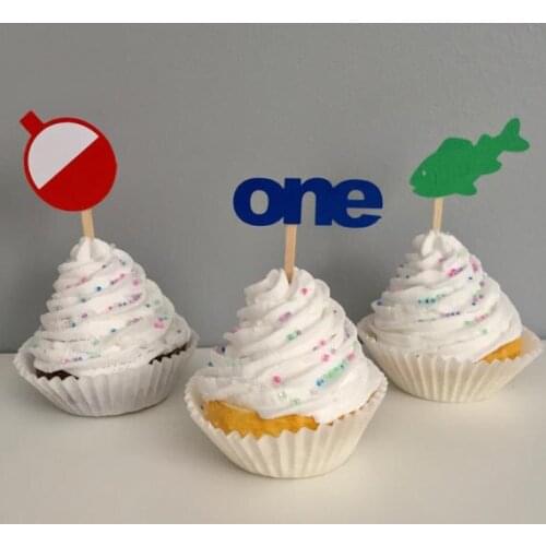 The big one fishing theme birthday cupcake toppers under the sea engagement party decoration doughnut toothpicks