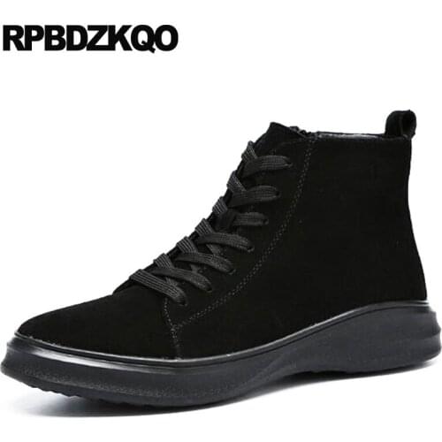 High Platform Sneakers Warm Top Men Casual Boots Trainer Sole Booties Thick Soled Black Fur Shoes Genuine Leather Suede Winter