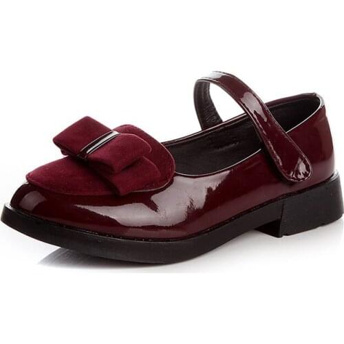 COZULLAA Kids Girls Hook & Loop Patent Leather Shoes Children Patchwork Suede Butterfly-Knot Casual Shoes Size 27-38