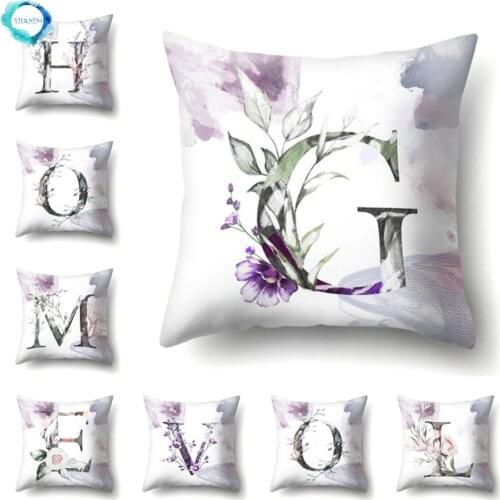 Decorative 26 Letters Polyester Pillow Case For Sofa Alphabet Flowers Printed Cushion Cover Case Home Decor Almofada 45x45cm
