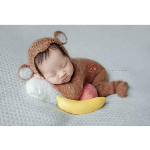 Handmade Knit baby overall outfit Newborn hooded romper photography props Corchet baby bear bonnet and knitted pant set