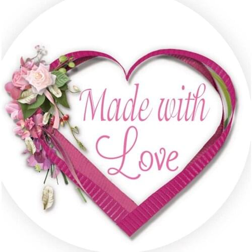 DouxArt 100pcs 40mm Made with Love Stickers Seals Heart Flowers Wedding Party Decoration Communion Handmade Labels V424