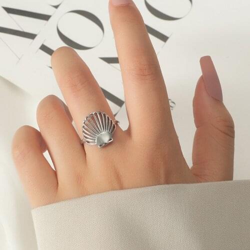 European and American Creative Geometric Shell Ring for Women Retro Fashion Simple Metal Copper Open Ring Hollow Adjustable Ring
