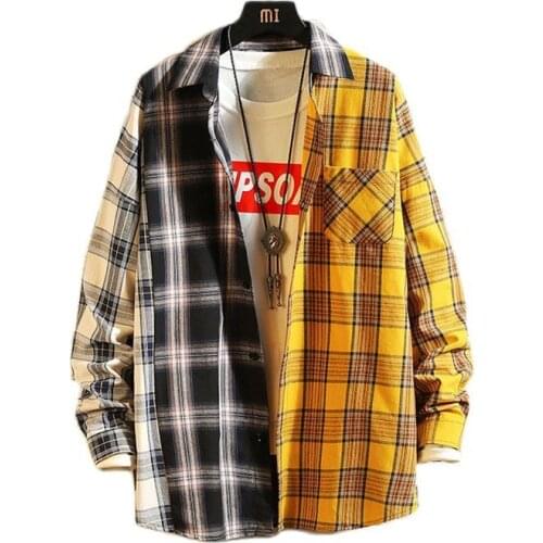 Harajuku Shirt Cotton Mens Casual Plaid Long Sleeve Cardigans Button Up Shirts Male Vintage Korean Clothes 2021 Autumn Winter
