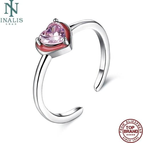 INALIS S925 Sterling Silver Women Rings Double Heart Design Romantic Valentines Day Jewelry Prefect Dating Gift For Girlfriend