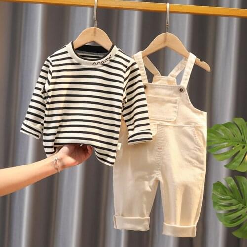 Spring Fashion Baby Girls Boys Clothing Sets Toddler Infant Clothes Casual Stripe T Shirt+Rompers Pants 2pc Kids Childrens Wear