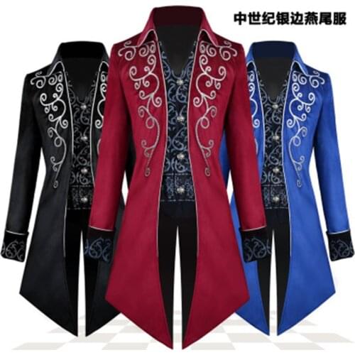 Cosplay Costume Steampunk Gothic Victorian Jacket 3XL Vintage Tailcoat Medieval Frock Coat Renaissance Costume for Men Black Red