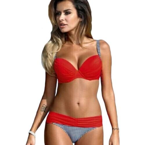 Two Piece Swimsuit Women Summer Bikini Mid Waist Solid Solid Underwire Ladies Swimwear Push Up Sexy Bikini Beach Bathing Suits
