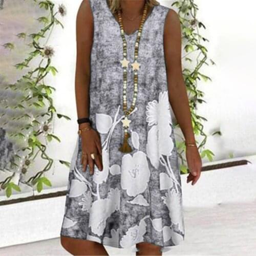 Summer Women Floral Casual Dress Plus Size Sleeveless V Neck Elegant Dresses For Women Clothing Vestidos Mujer Verano 2021