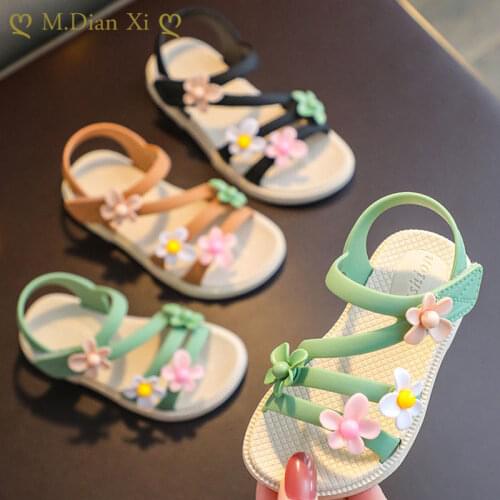 Summer Little Girls Sandals 2021 New Flower Simple Cute Pink Green Children Sandals Toddler Baby Soft Casual School Girl Shoes