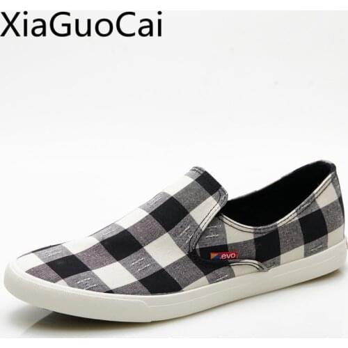 Plaid Brand New Style Men Canvas Shoes Low Top Breathable Mens Flat Sneakers Spring and Autumn Male Loafers