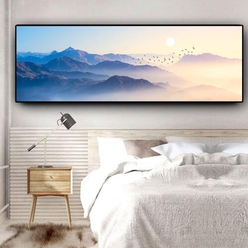 Sunsets Natural mountain Brid Could Landscape Abstract Canvas Painting Posters and Prints Wall Art Picture for Living Room