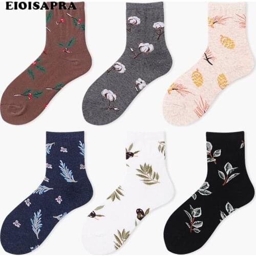 [EIOISAPRA]Plant Leaf Print Cotton Art Socks Cute Harajuku Socks Women Japan Style Skarpetki Calcetines Mujer