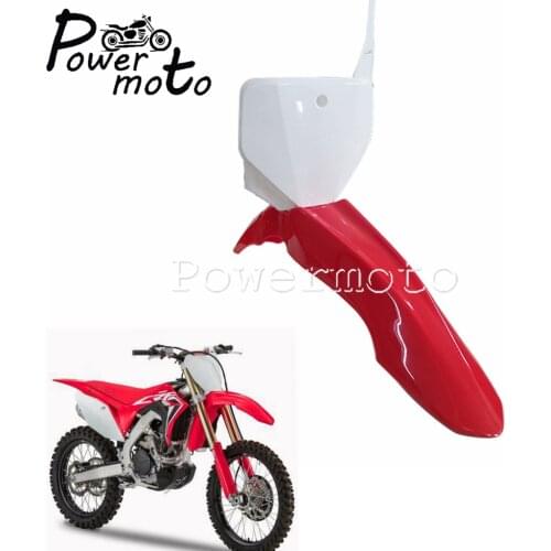 Motorcycle Red/White Front Fender & Front Number Plates Pit Bike Front Plastic Kit Mudguard For Honda CRF230F CRF150F 2015-2019