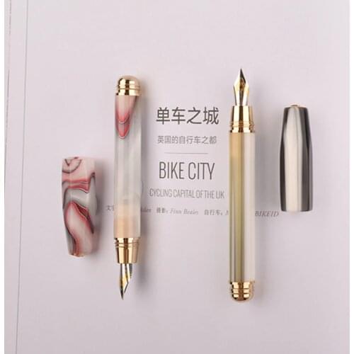 With Gift Box Fuliwen Marble Celluloid Fountain Pen Rhombus Beautiful Ice Flower Iridium M Nib Office Home School Writing Pens